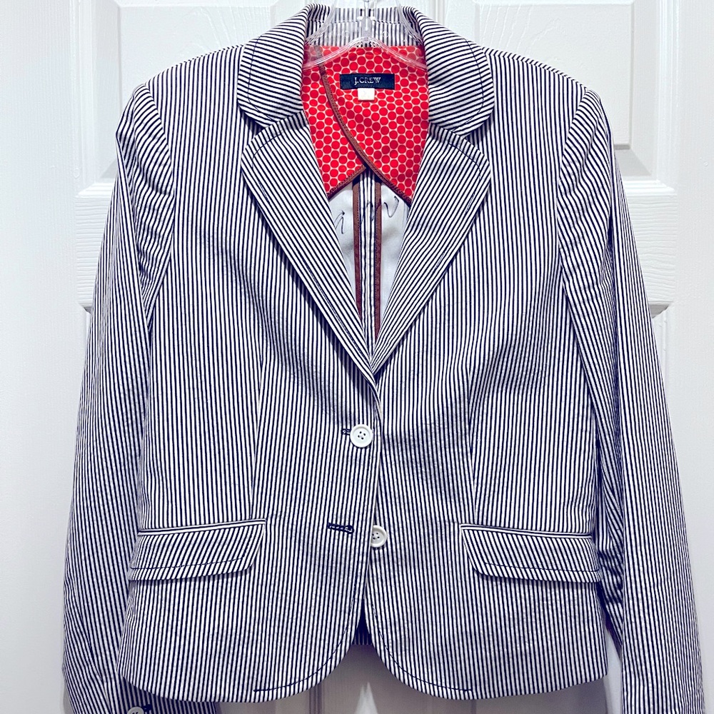 J.Crew Women’s Striped Sample Blazer Cotton Twill - Blue and White
